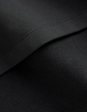 close-up of black fabric with stitching detail. 
