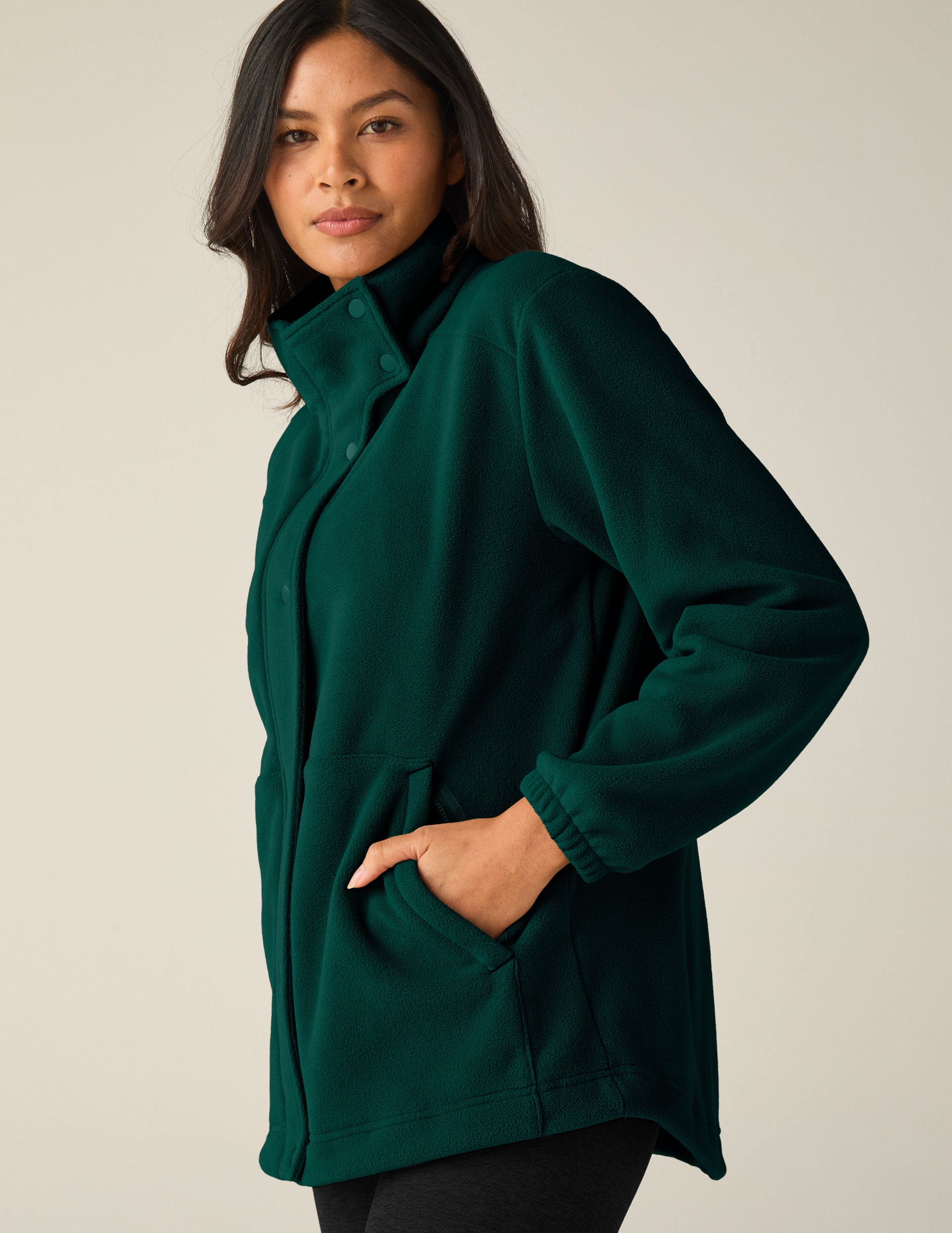 green button up fleece jacket. 