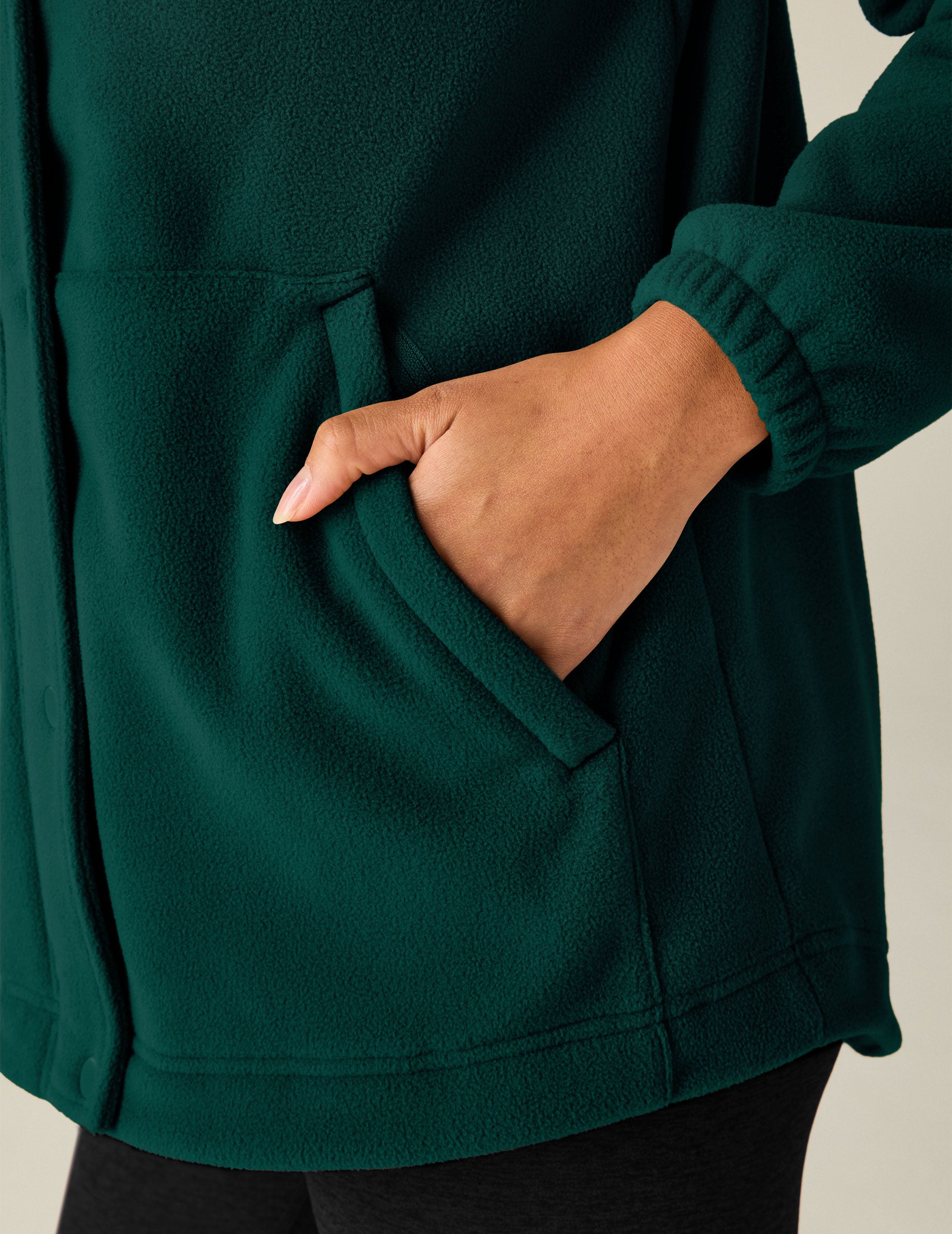 green button up fleece jacket. 