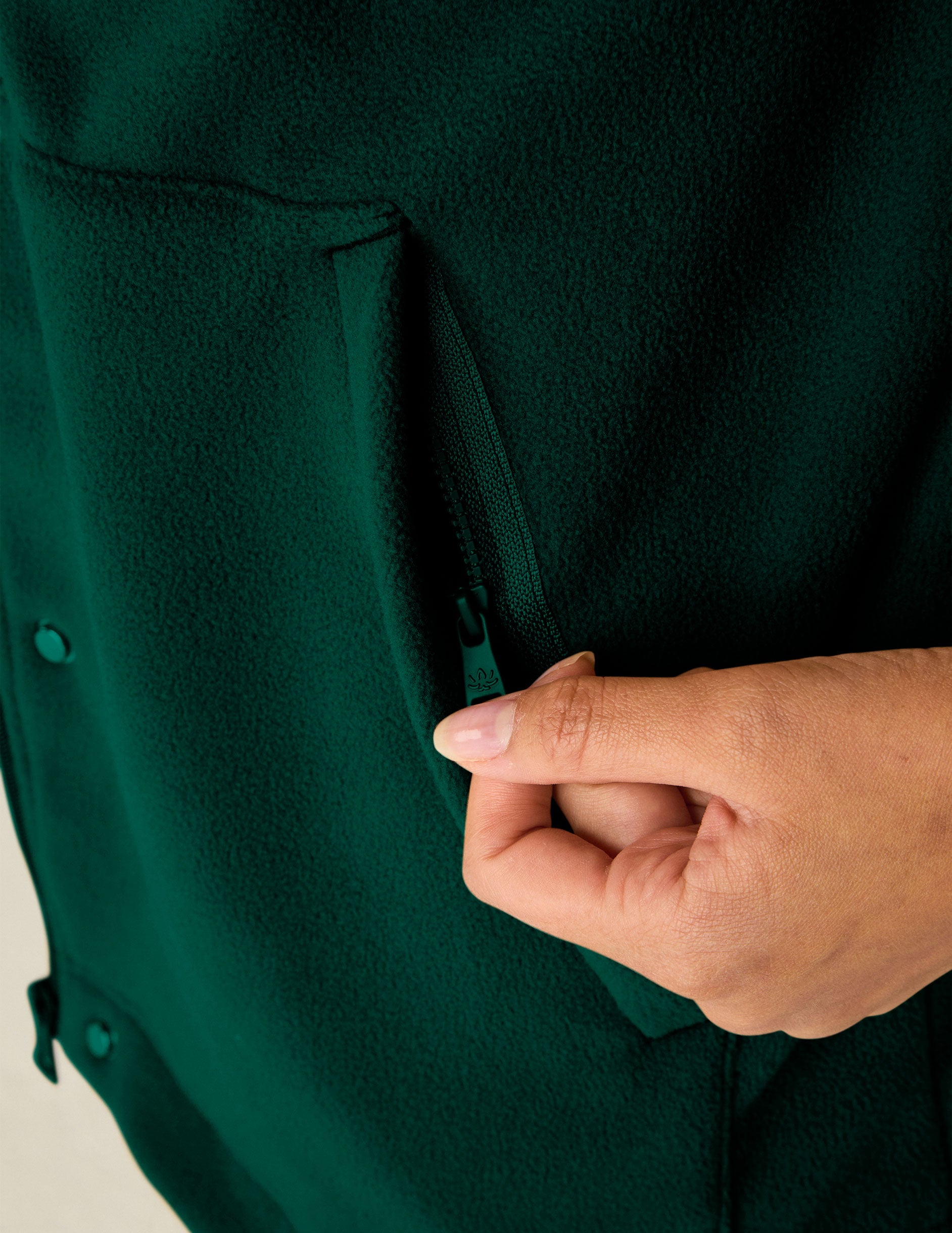 green button up fleece jacket. 