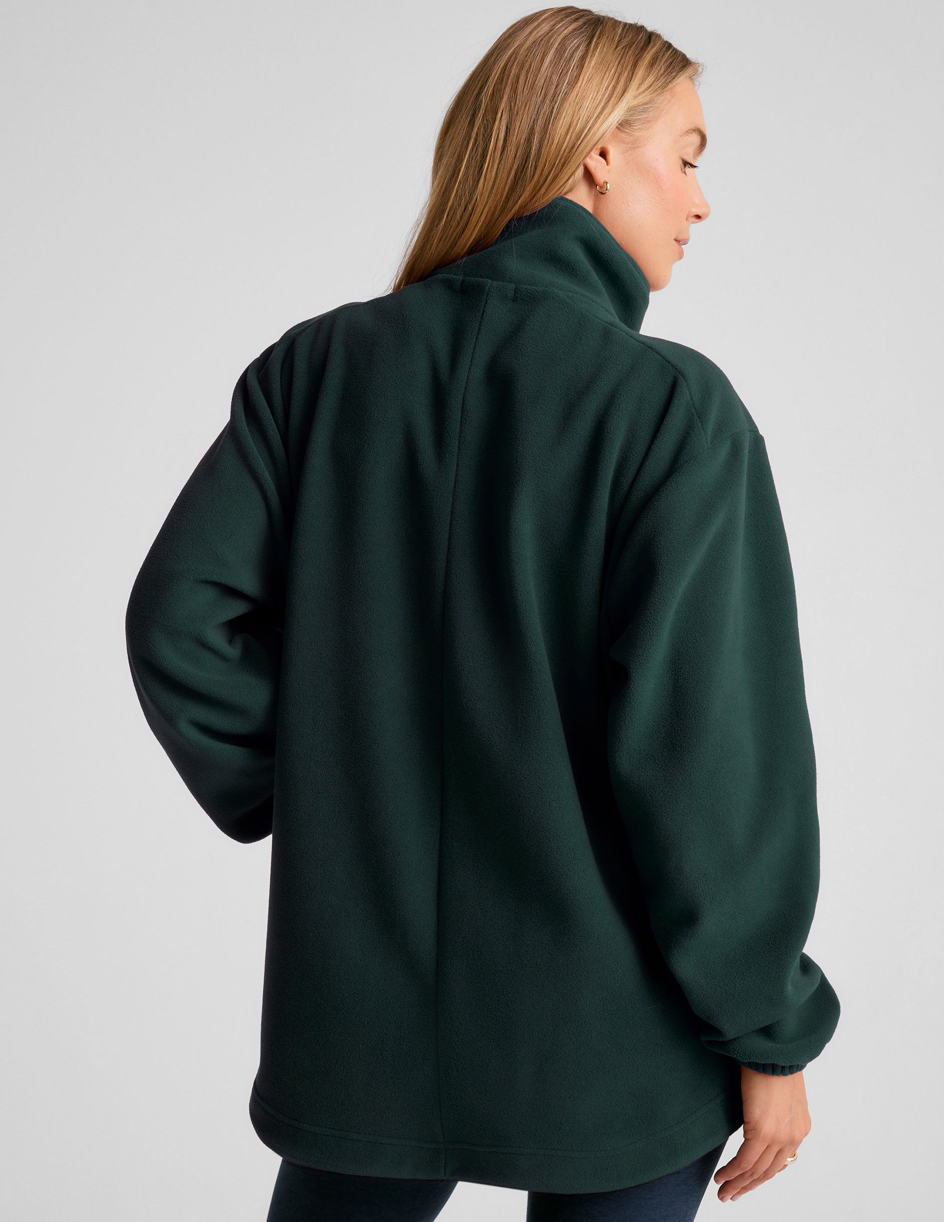 green button up fleece jacket. 