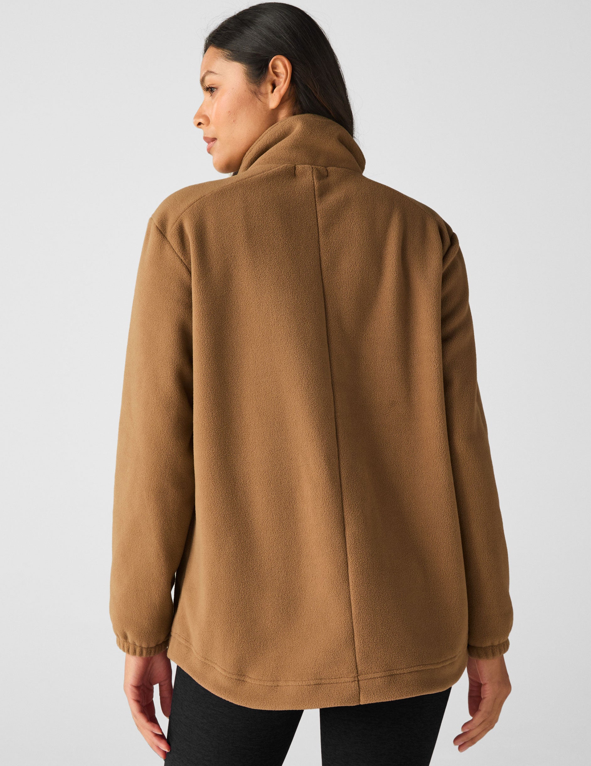 brown fleece button down jacket.