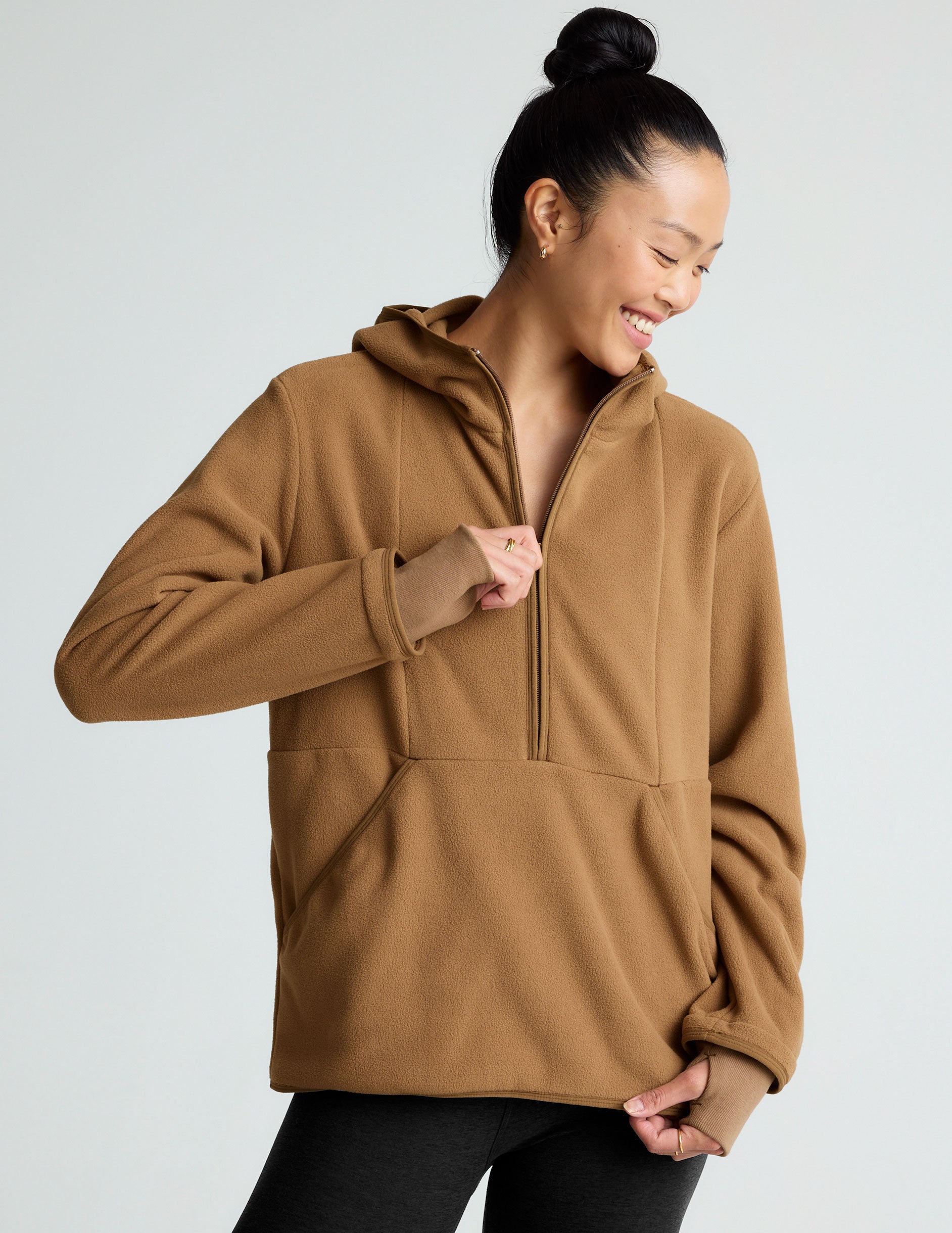 tan half zip jacket