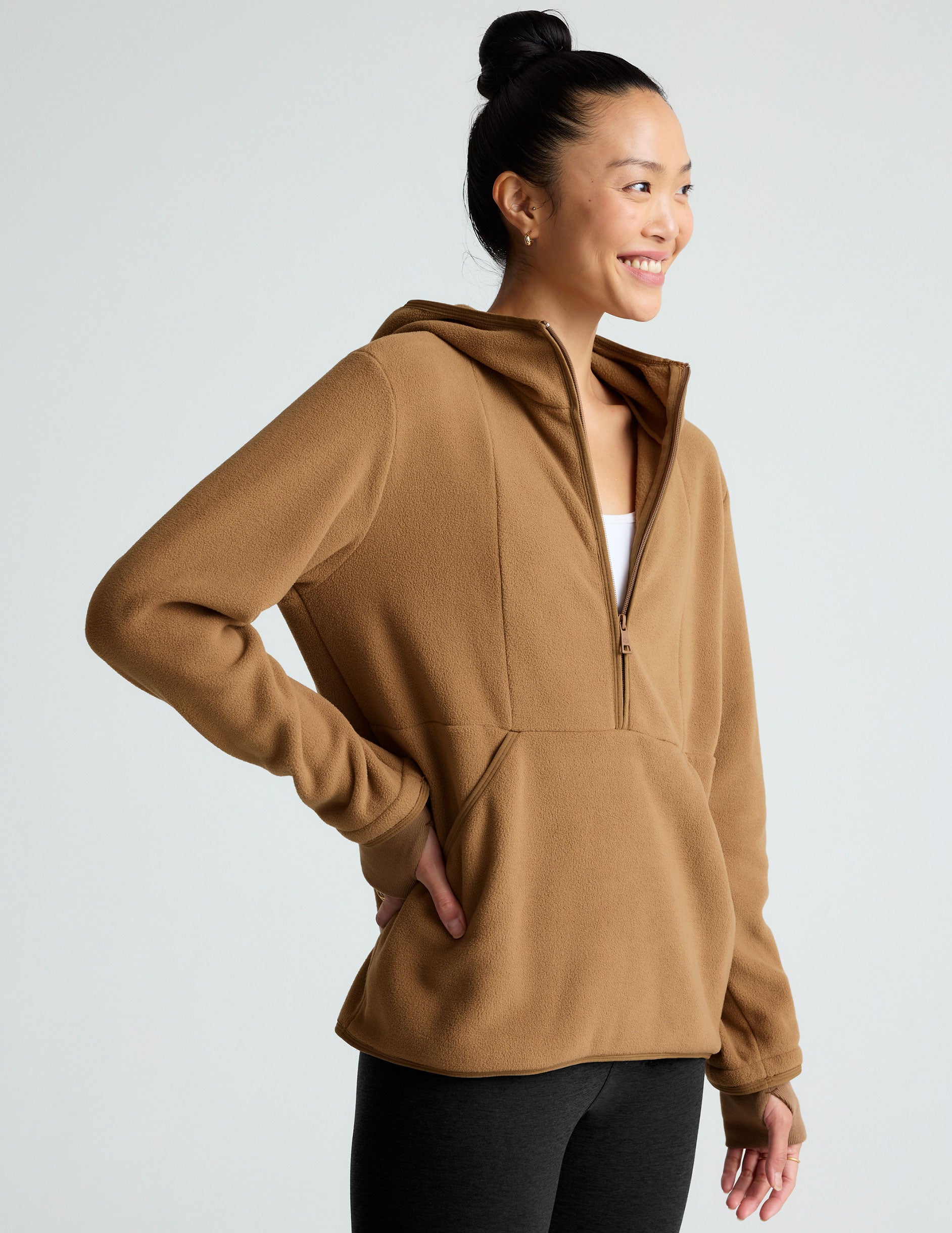 tan half zip jacket