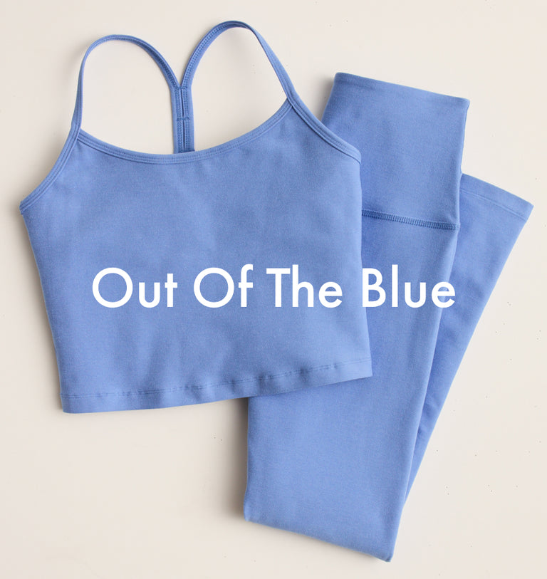 flower blue heather slim racerback cropped tank and flower blue heather leggings. 