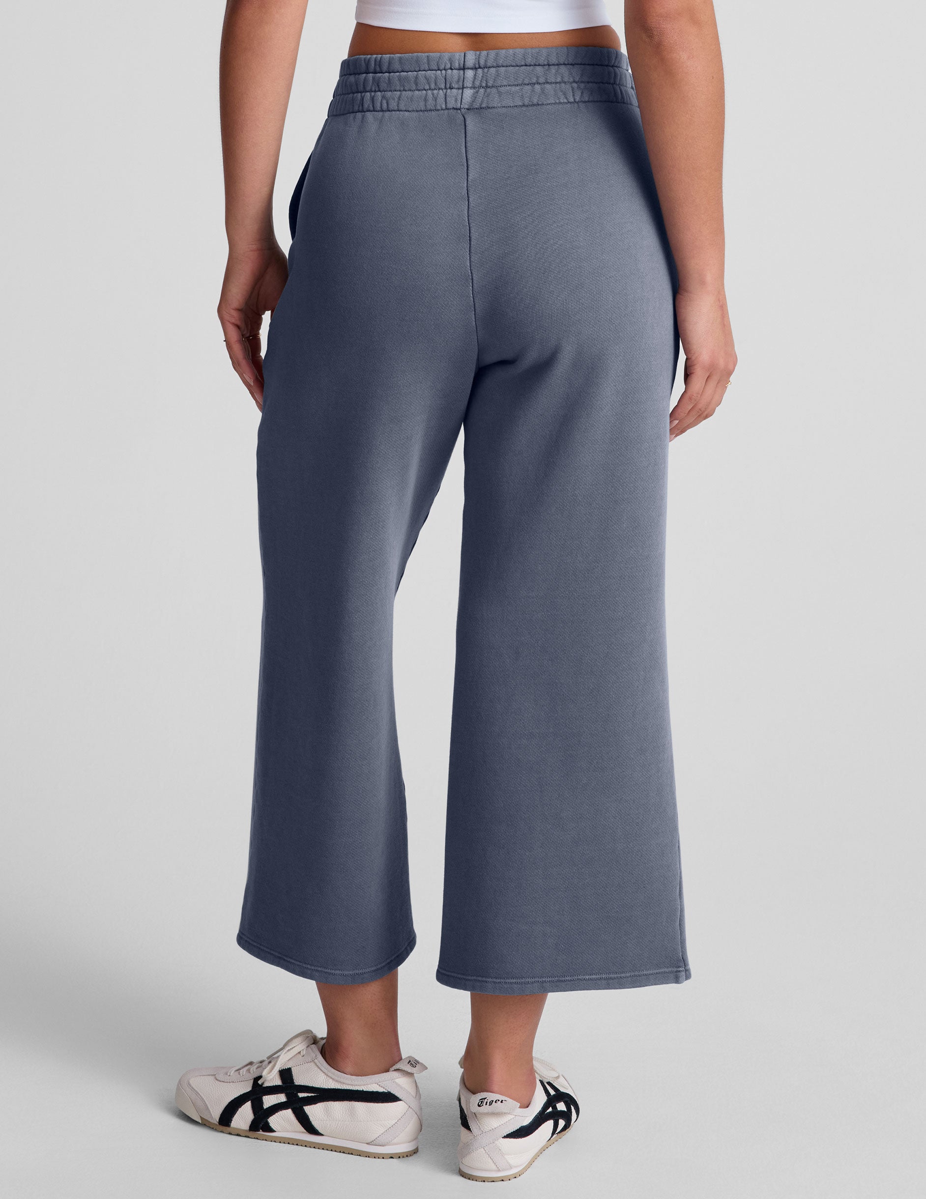 blue relaxed fit cropped wide leg pants. 