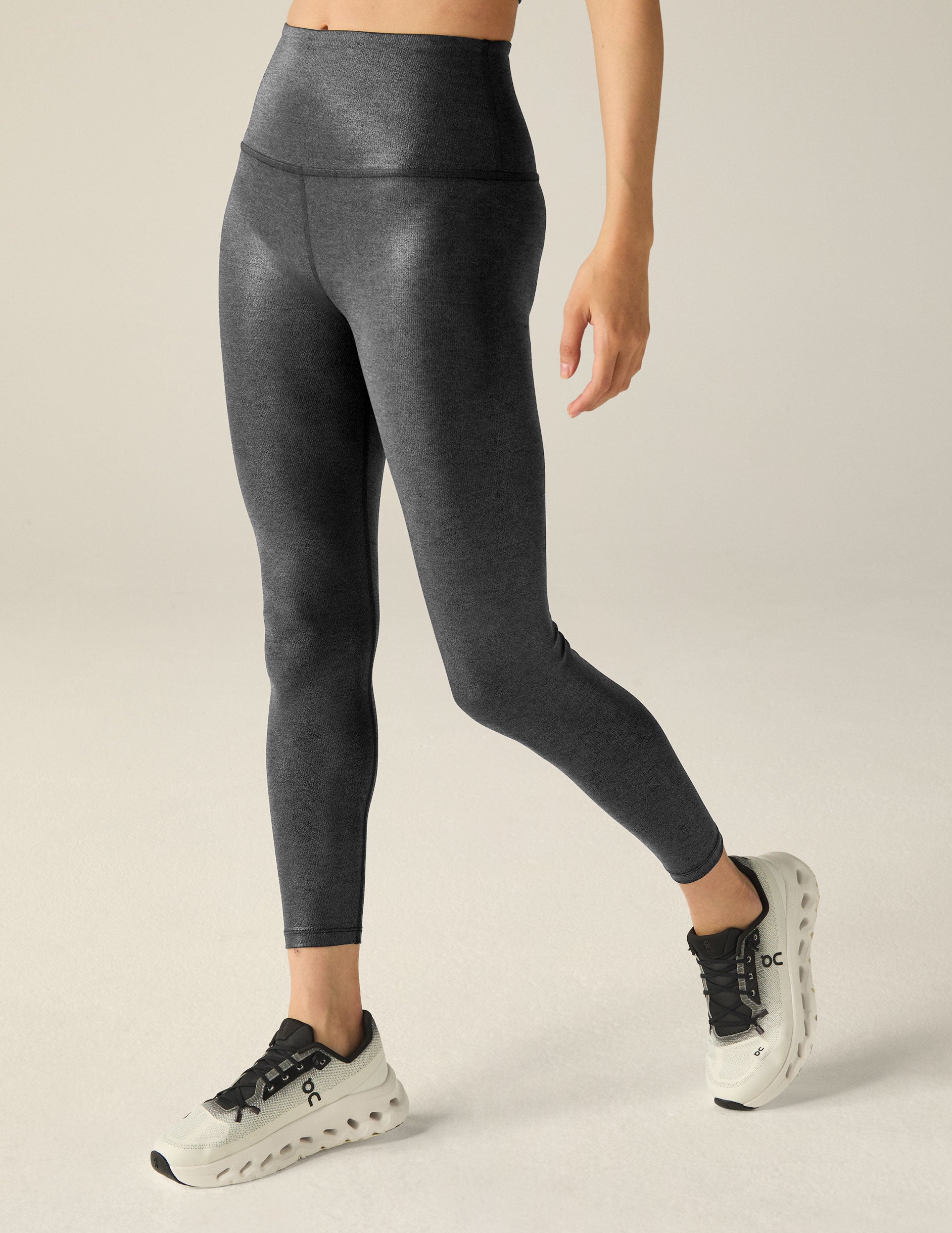 black shine heather rib high-waisted midi leggings. 