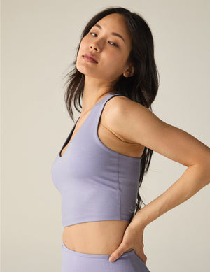 Heather Rib Blue Frost Shine Glow On Cropped Tank
