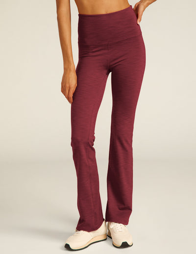 red high-waisted bootcut pants. 