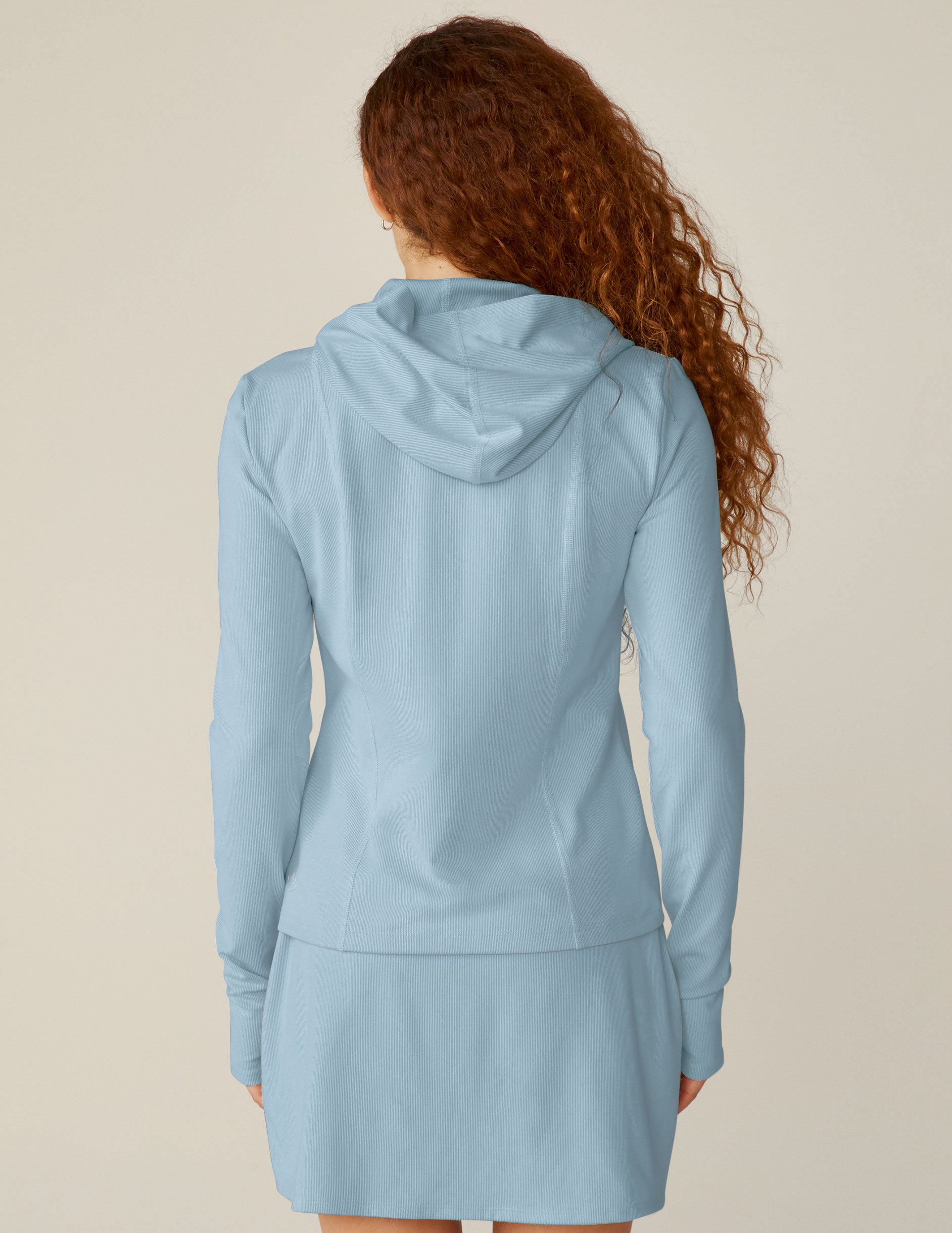 blue heather rib zip-up hoodie. 