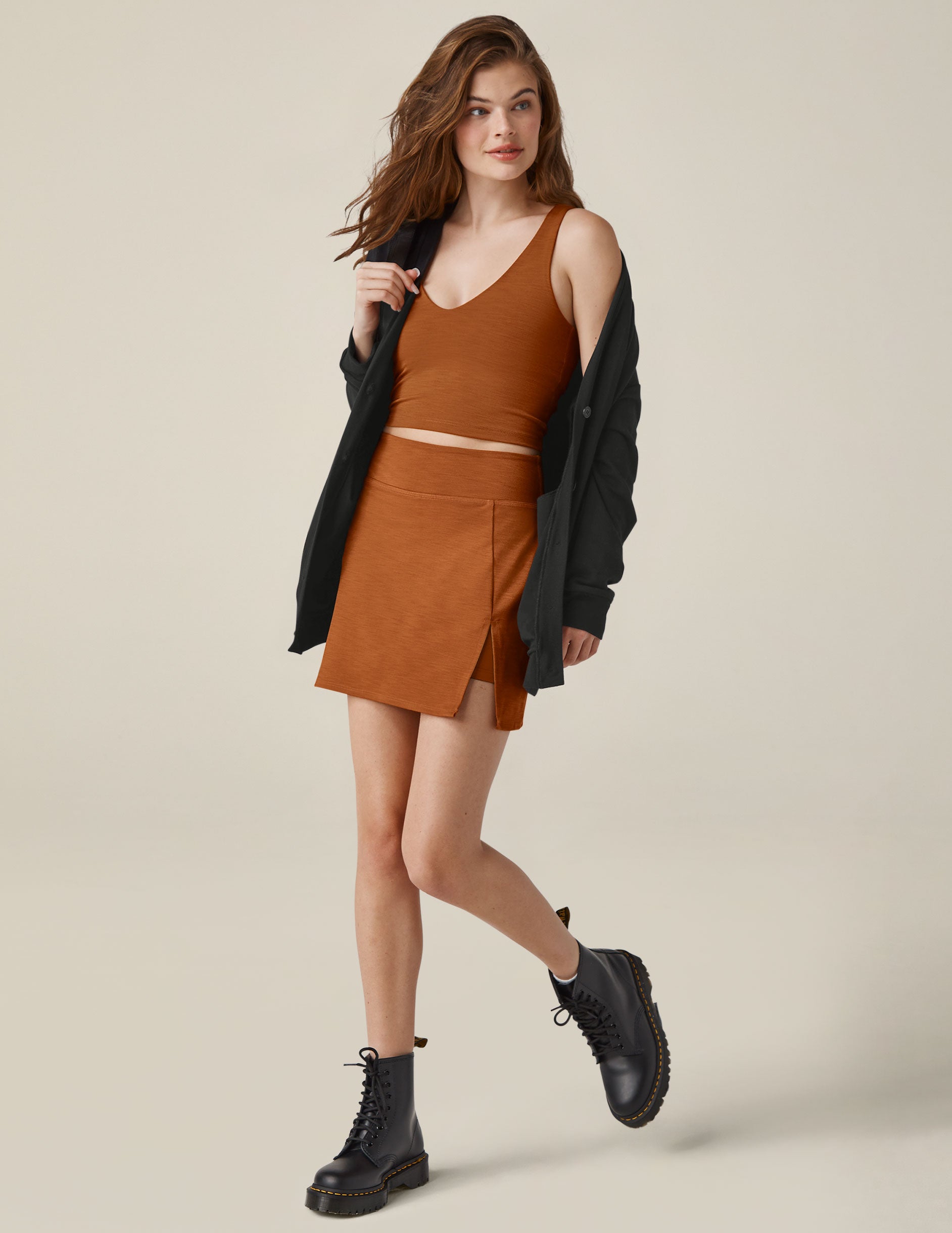 brown skirt with slit