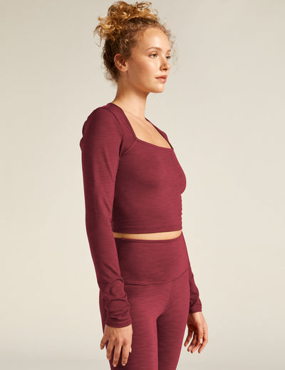 red square neck long sleeve pullover. 