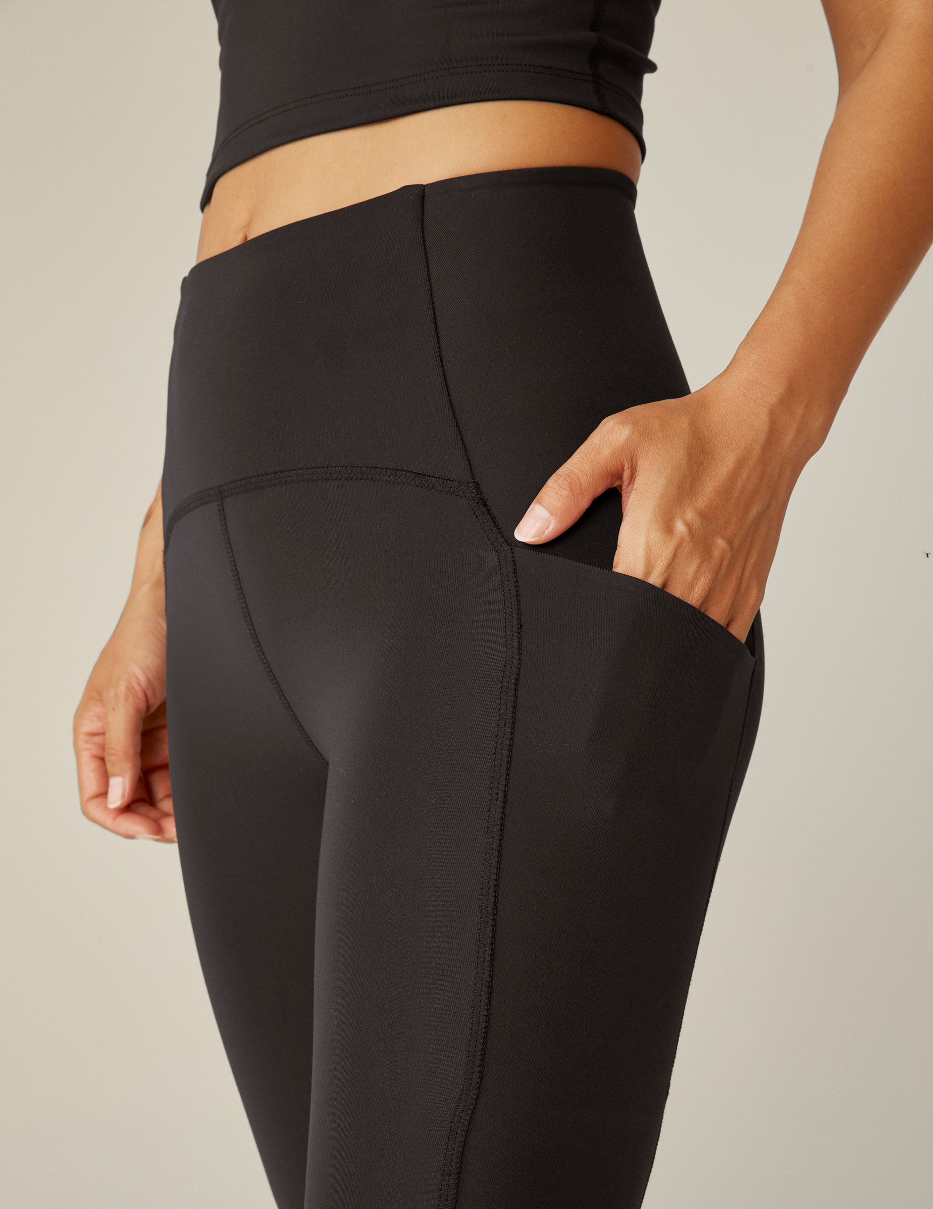 black powerbeyond midi leggings with pockets. 