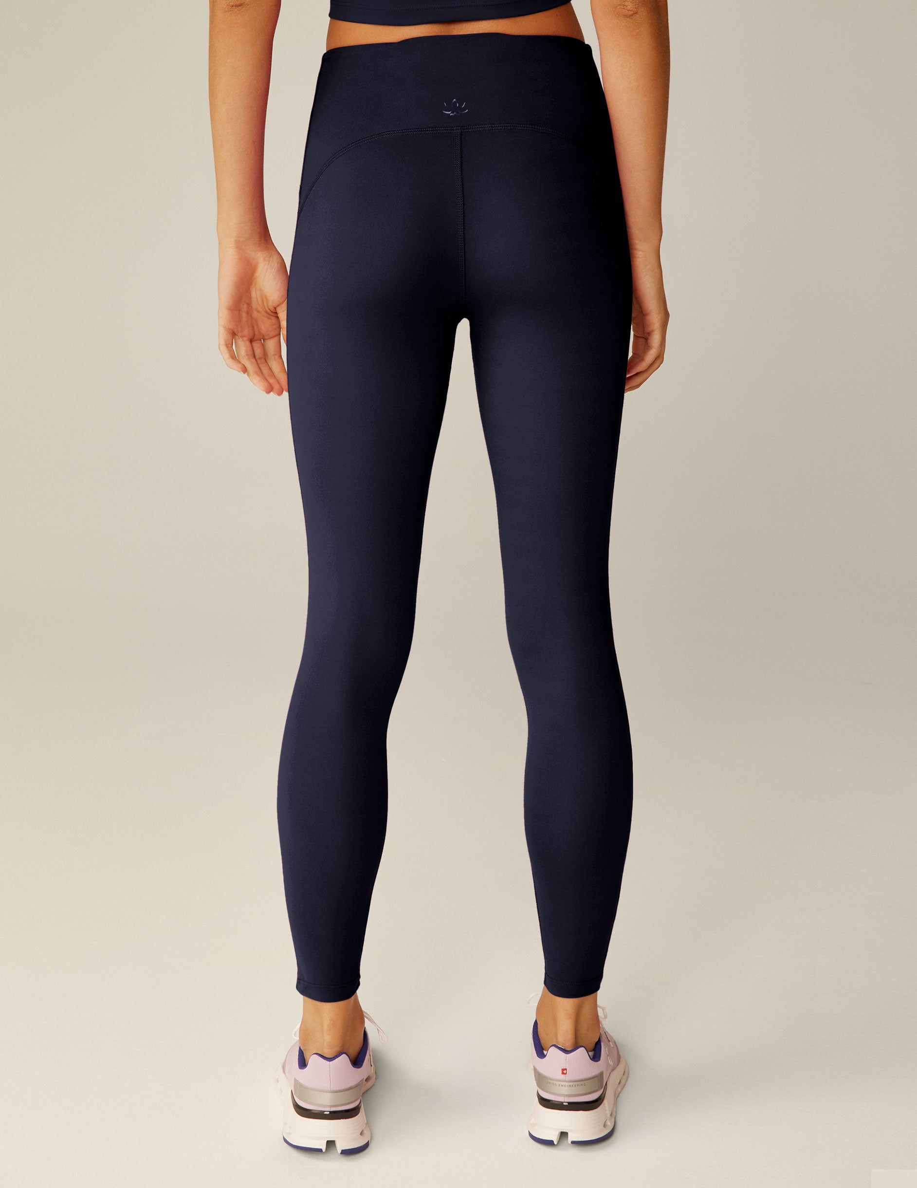 blue solid hued midi leggings. 