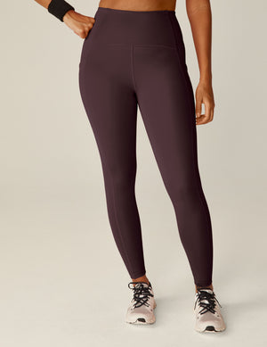 purple midi length leggings with pockets. 