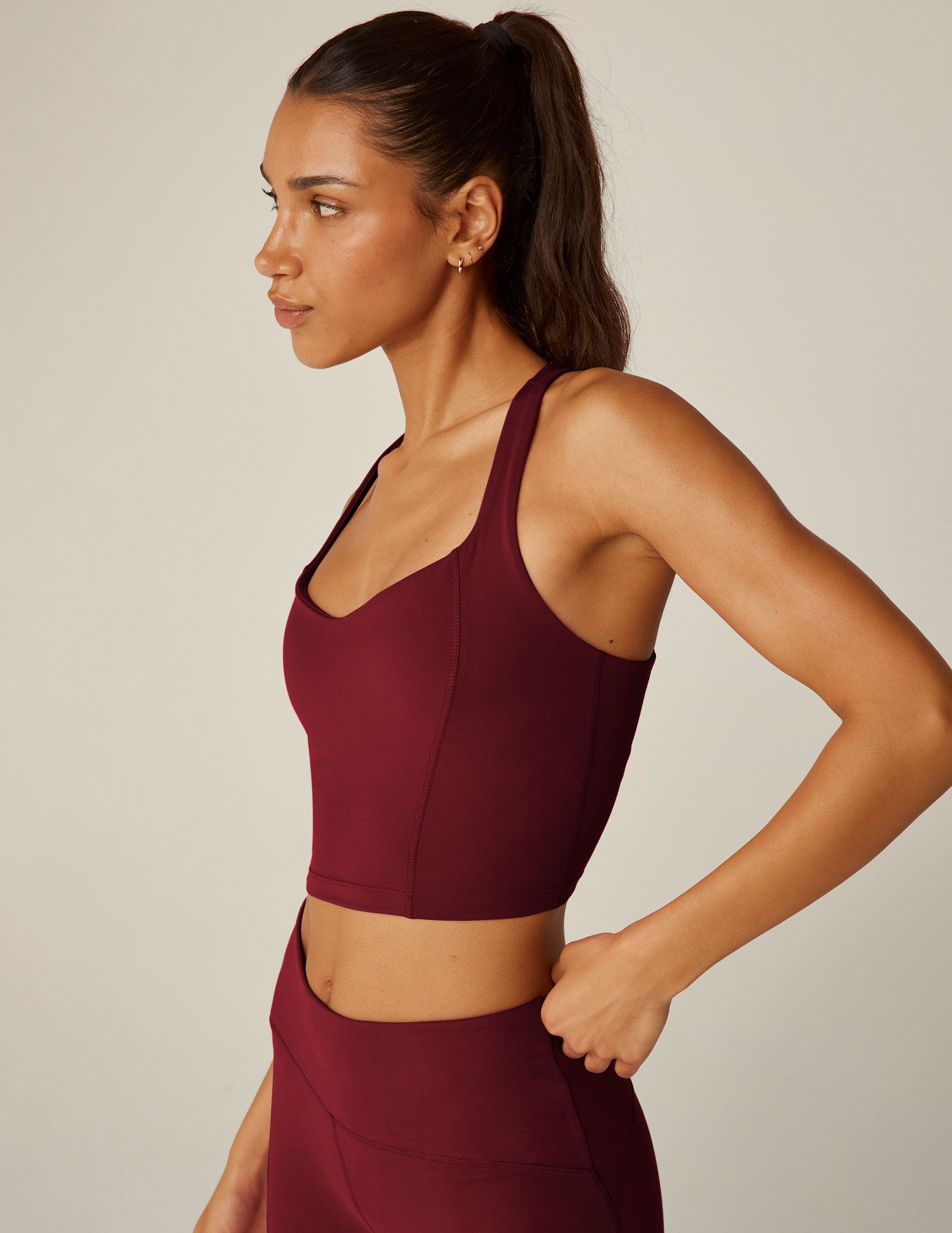 red sweetheart neckline racerback powerbeyond cropped tank top. 