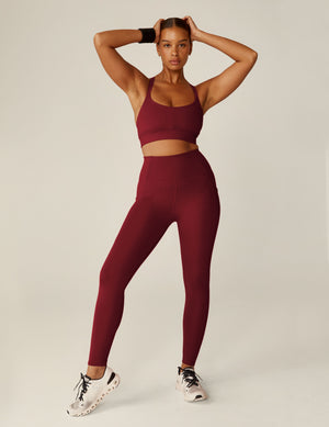 red scoop neck long line powerbeyond bra top. 