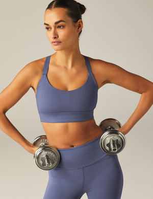 blue long line racerback bra top. 