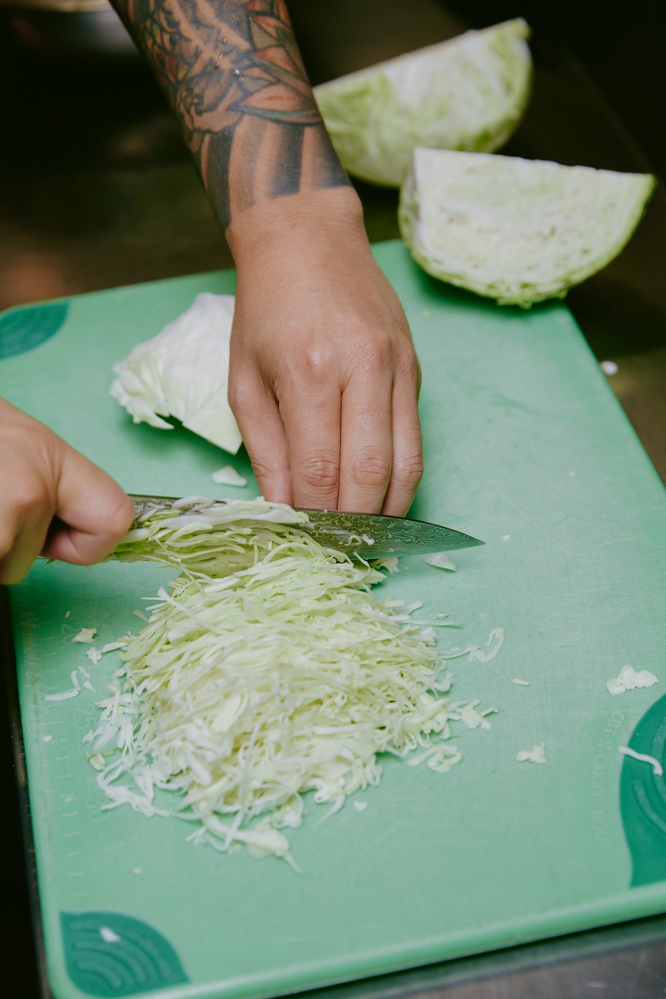 Knife chopping cabbage