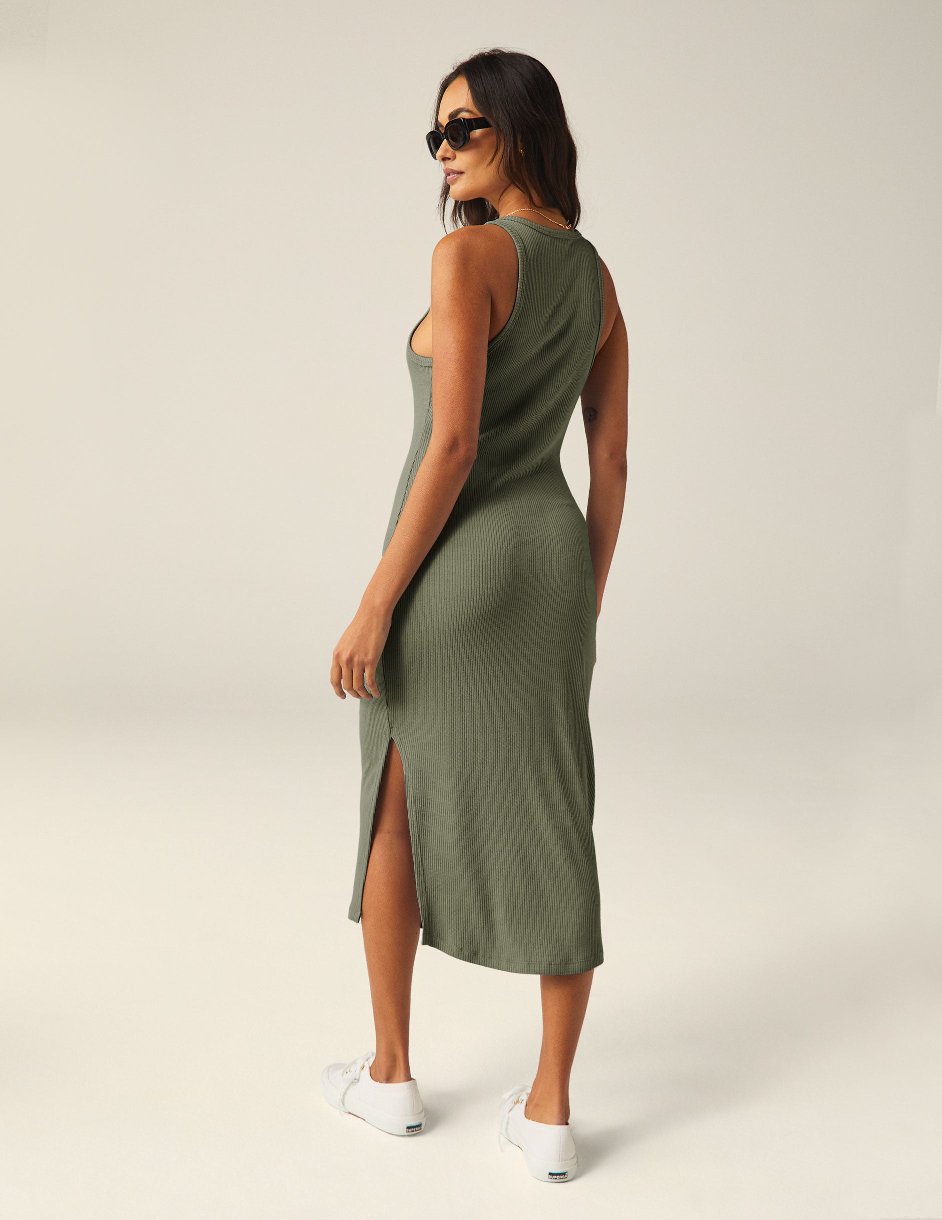 green ribbed dress