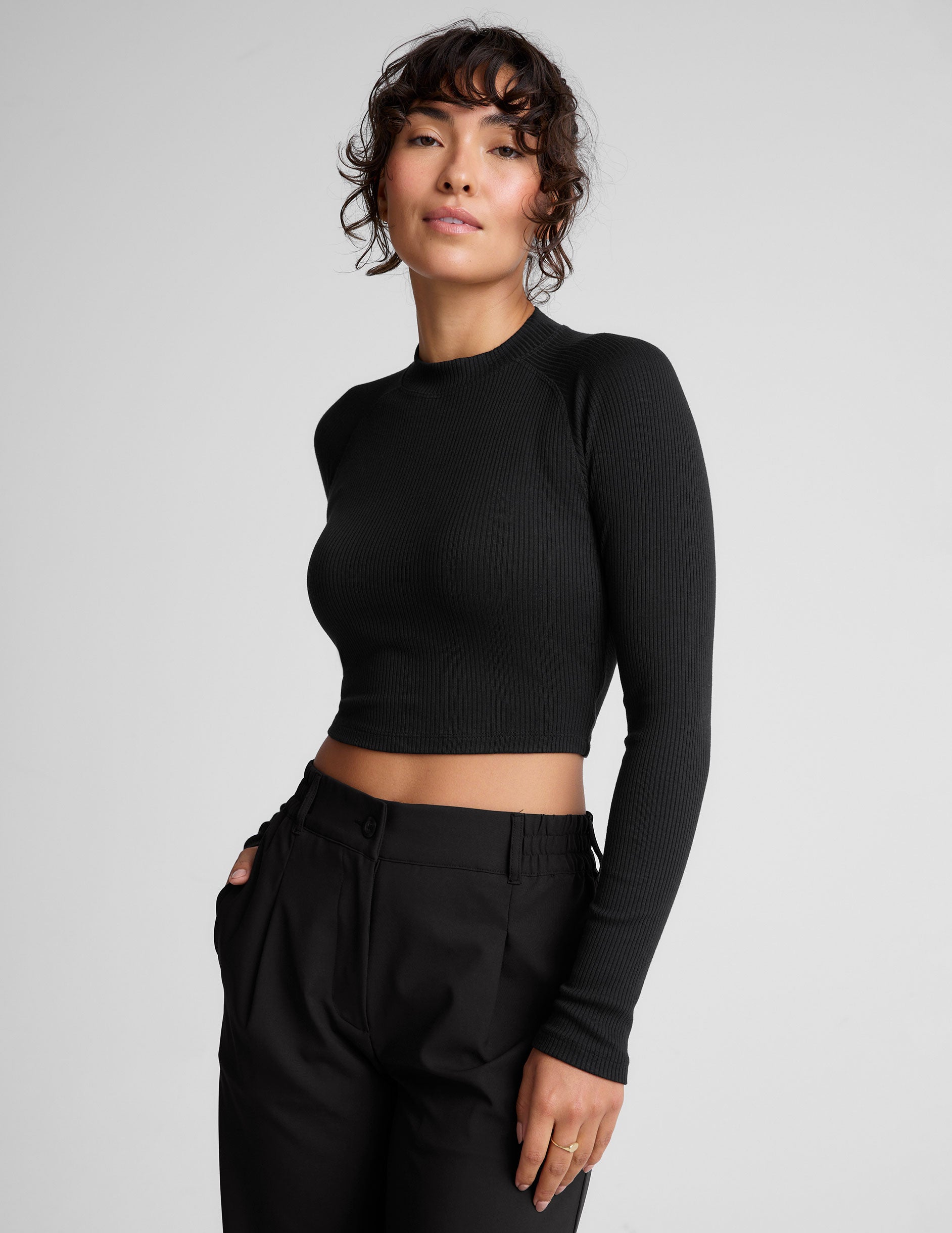 black ribbed cropped top.