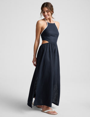 Beyond Yoga SoftWash Linen Halter Dress | Nocturnal Navy / XS Beyond Yoga SoftWash Linen Halter Dress | Nocturnal Navy / XS