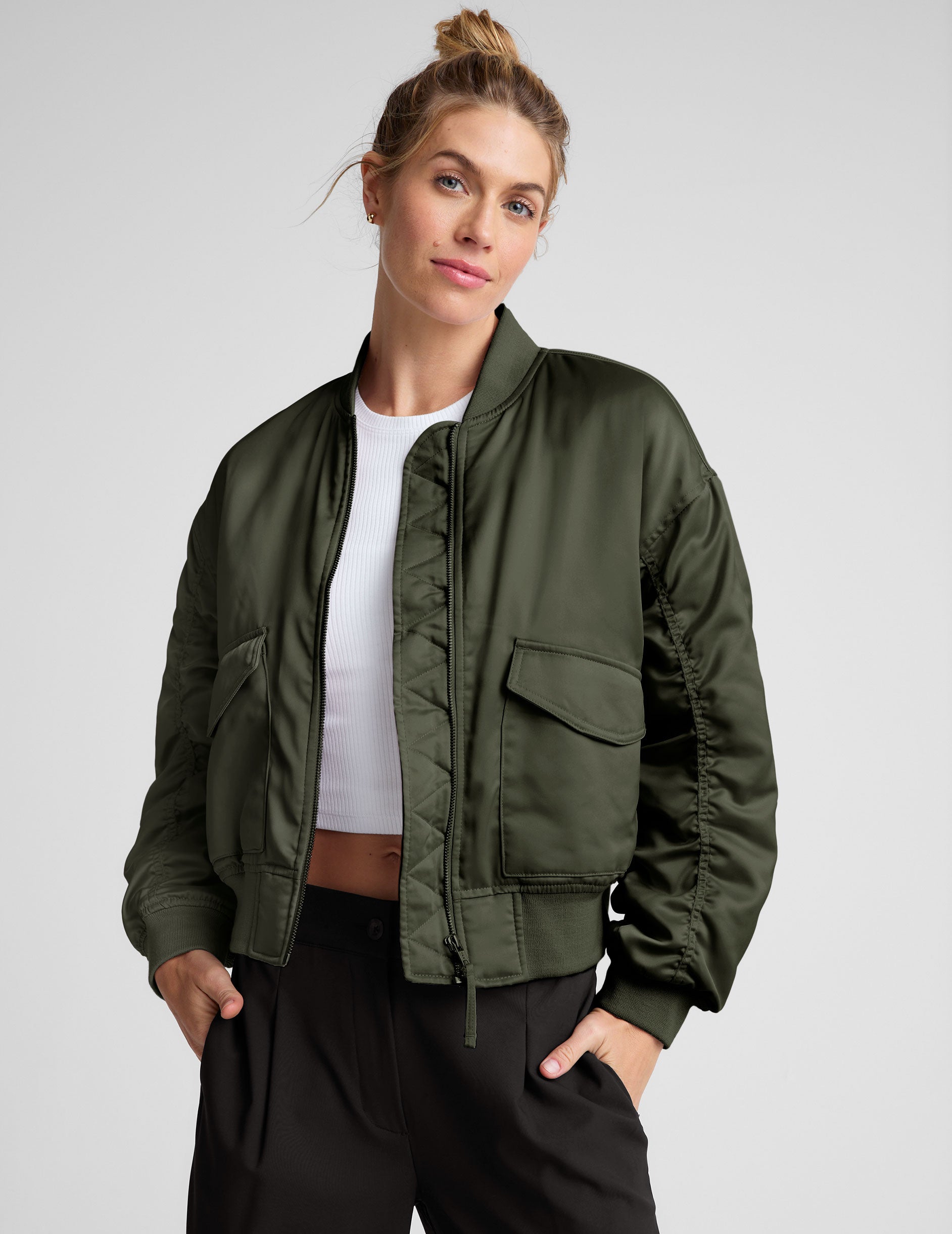 green jacket with pocket. 