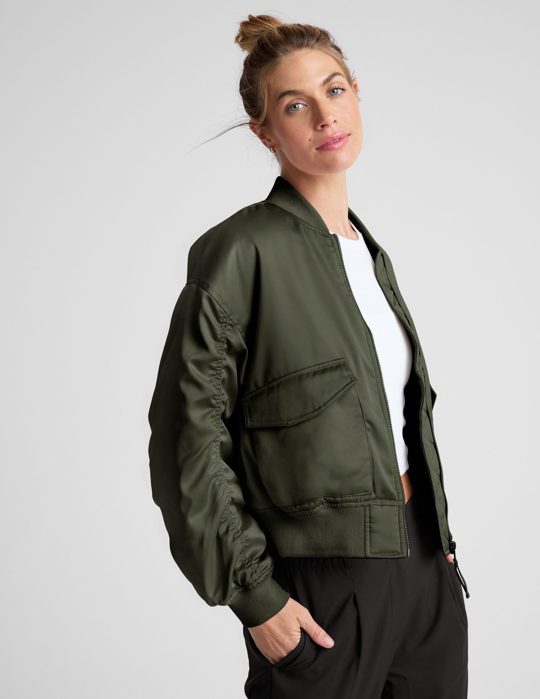 green jacket with pocket. 