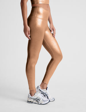 Liquid Foil Copper High Waisted Midi Legging