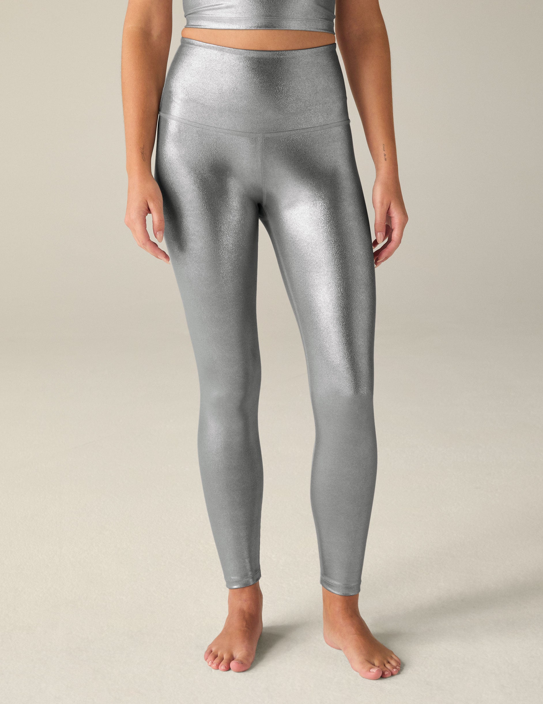 Liquid Silver High Waisted Midi Legging