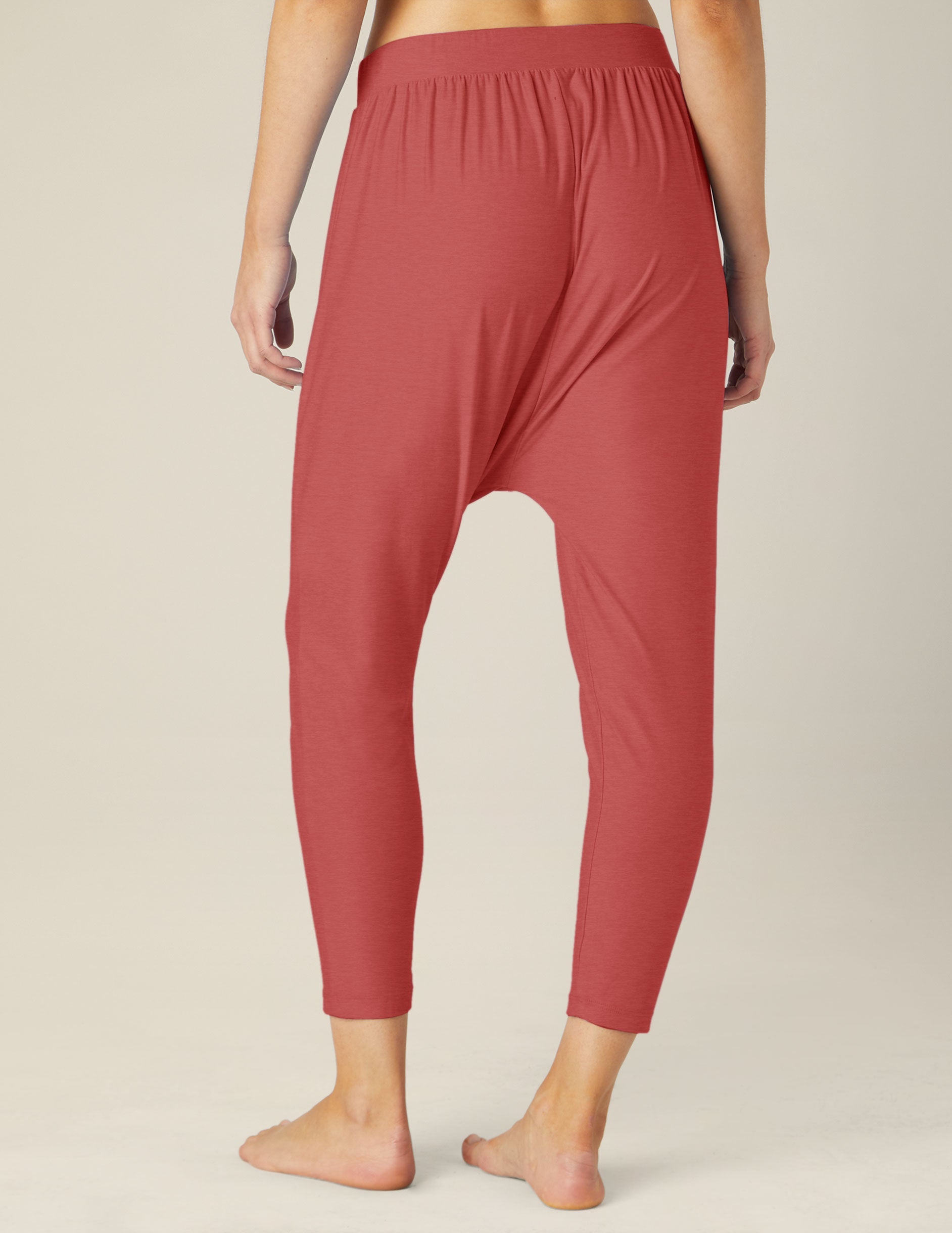 red harem design sleep pants with tapered ankle