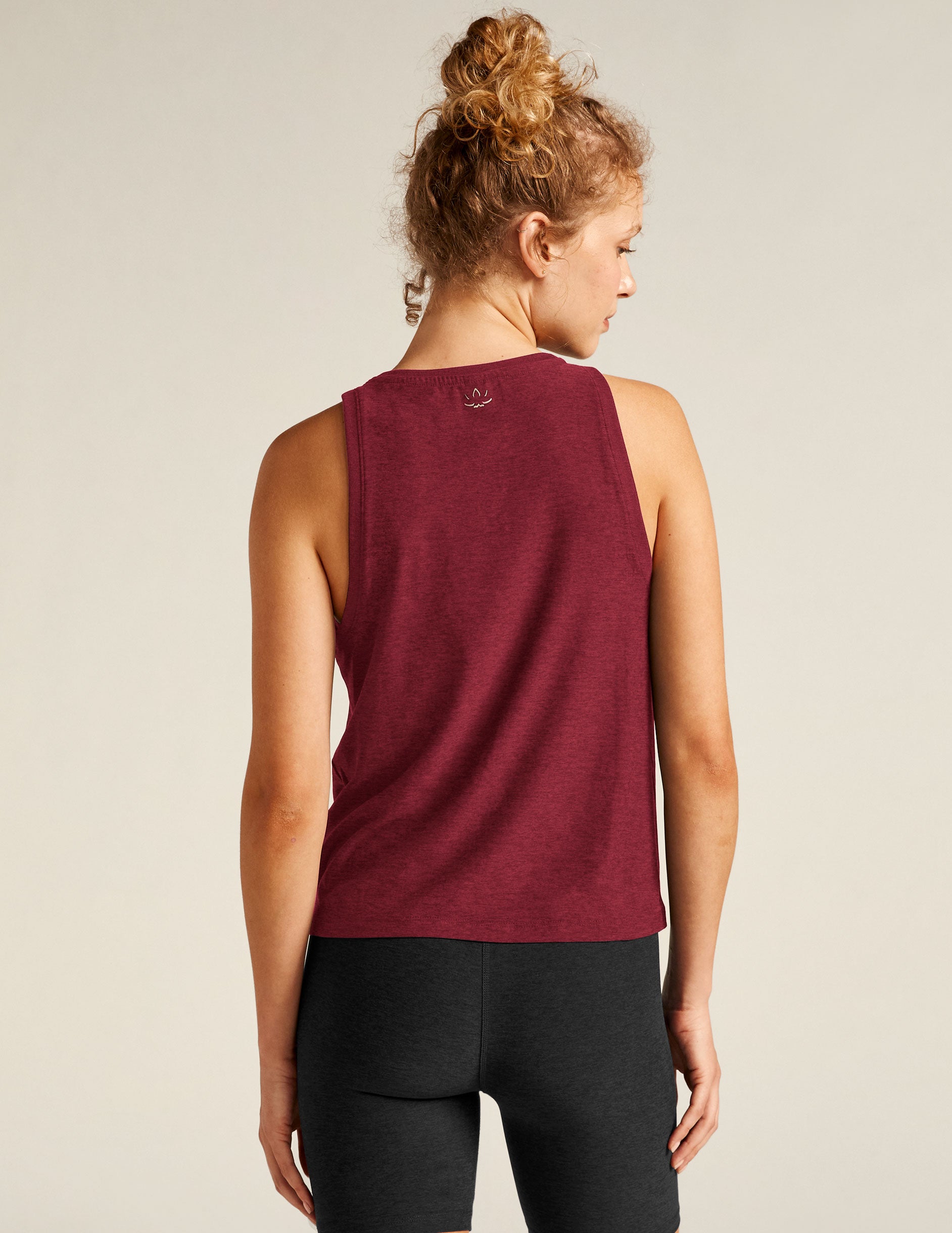 red high front neckline tank top with a relaxed fit. 