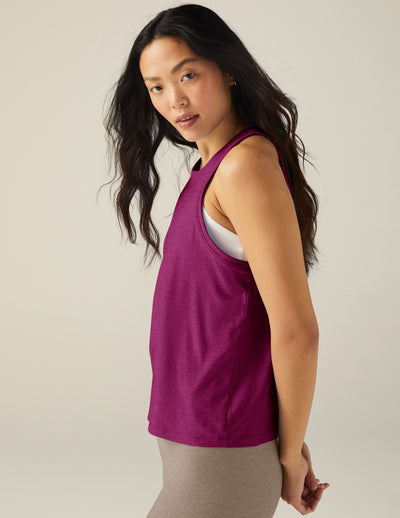 purple high-neck relaxed fit tank top