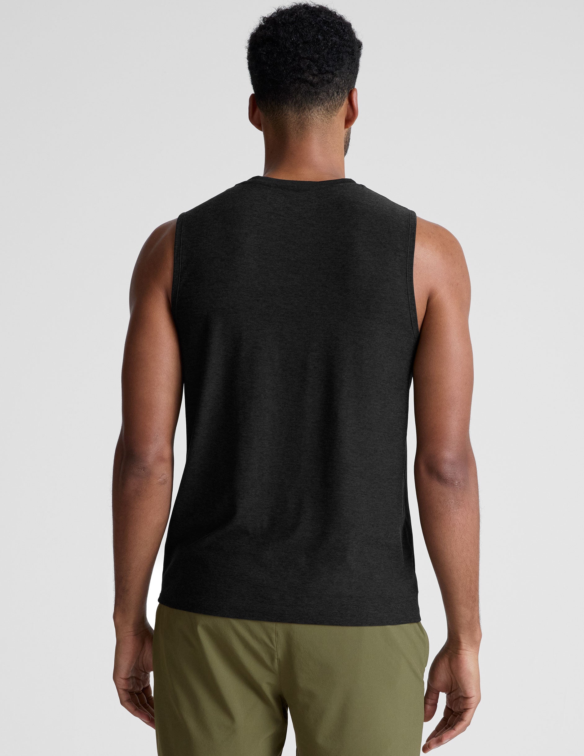 mens black muscle tank top with a rib crew neckline.