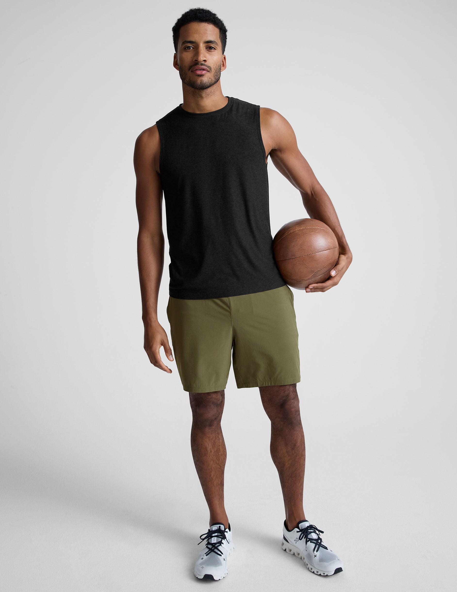 mens black muscle tank top with a rib crew neckline.