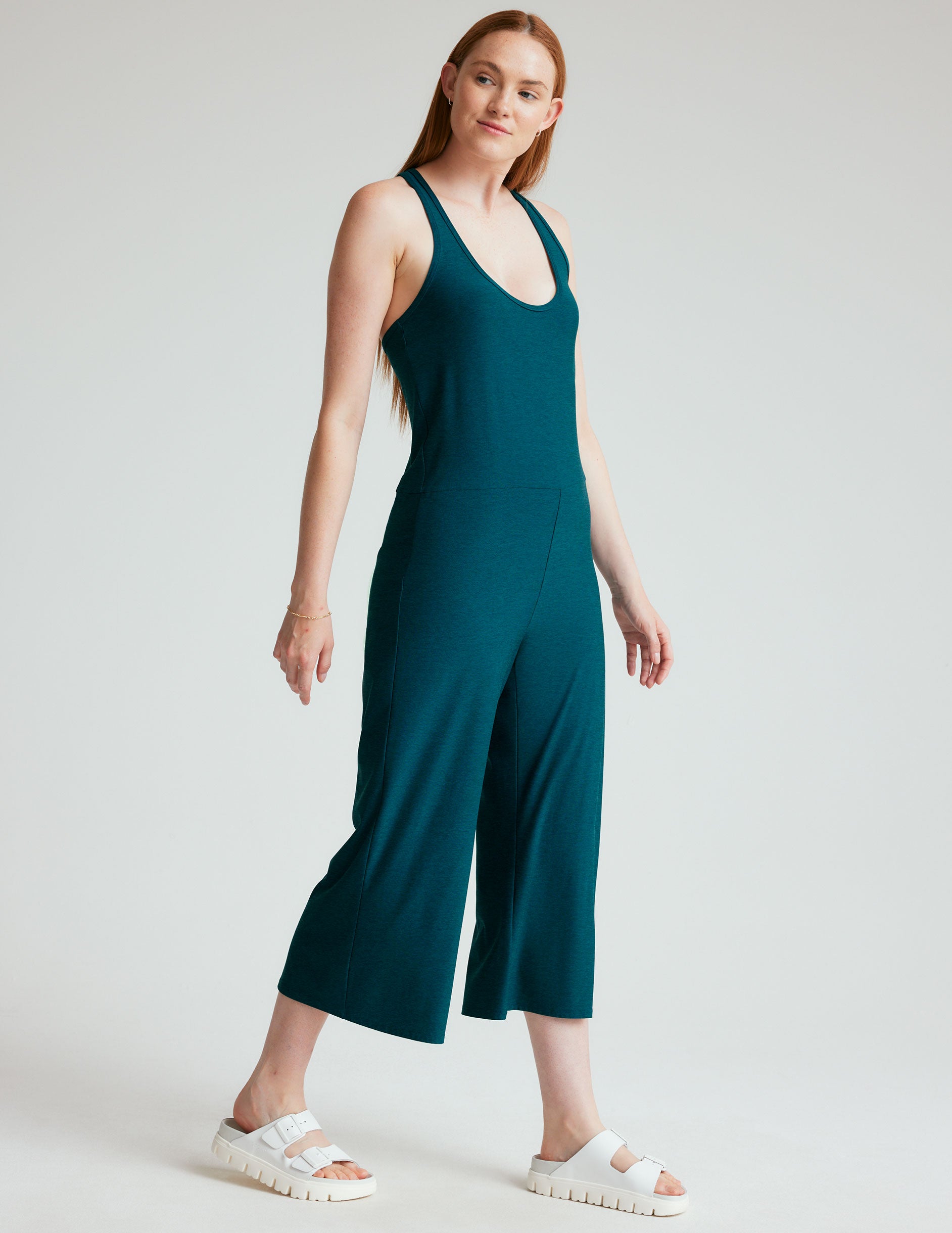 blue racerback loose fitting jumpsuit. 