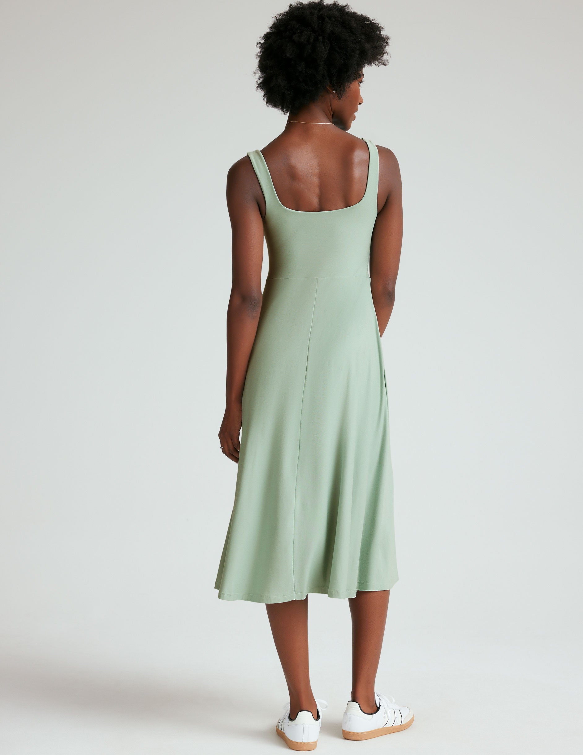 green square neck midi spacedye dress.