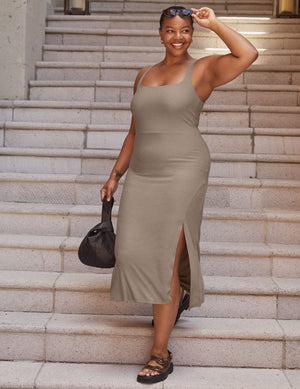 Featherweight Square Neck Slit Midi Dress