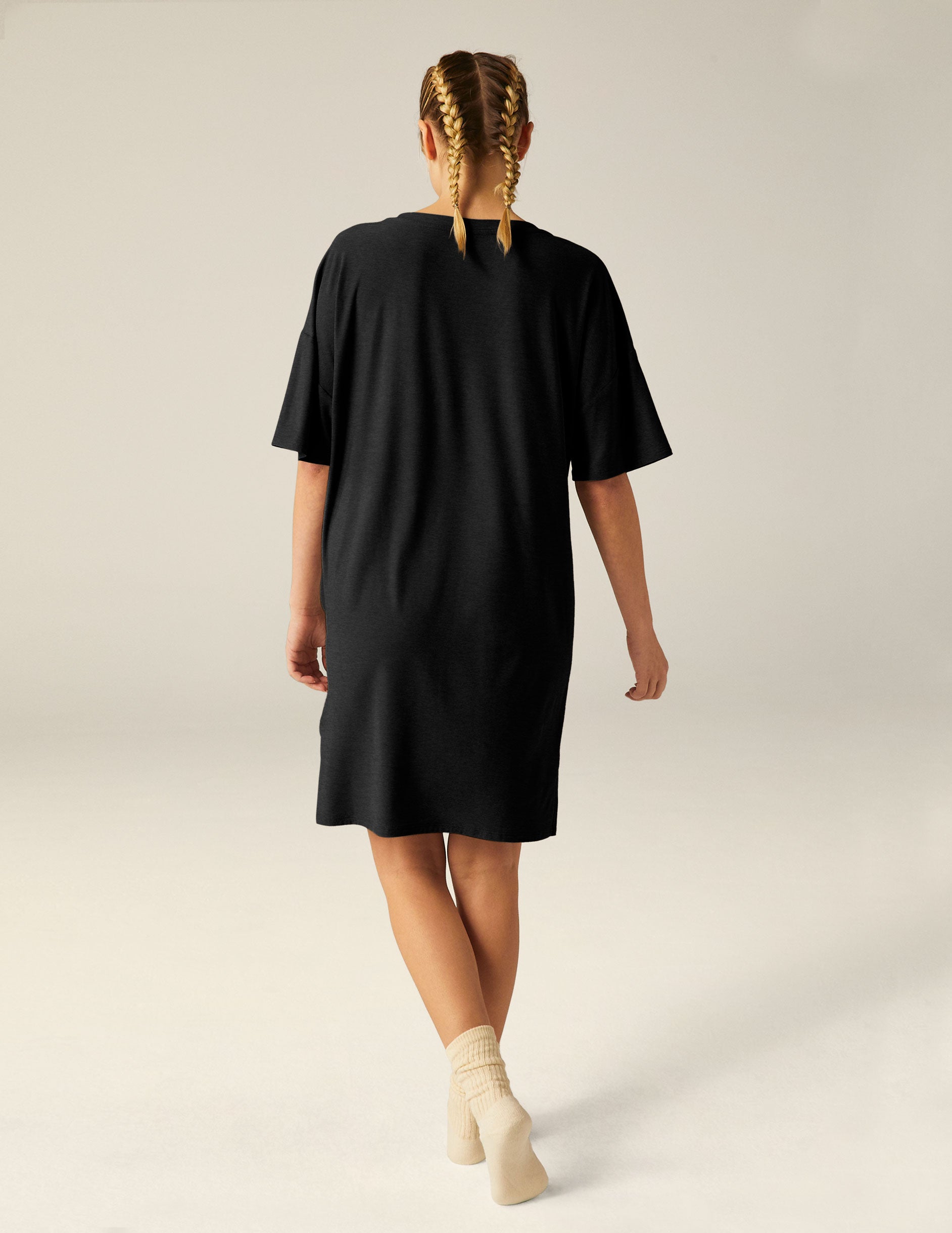 black v-neck oversized sleep t-shirt. 