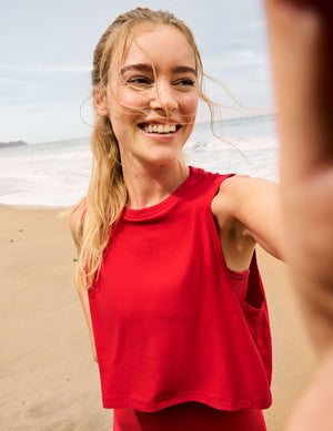 red loose fitting cropped tank top. 
