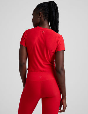 red short sleeve baby tee. 