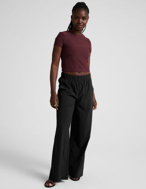 red lightweight cropped baby tee. 