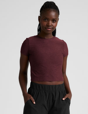 red lightweight cropped baby tee. 
