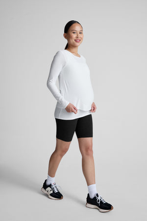 white long sleeve nursing top. 