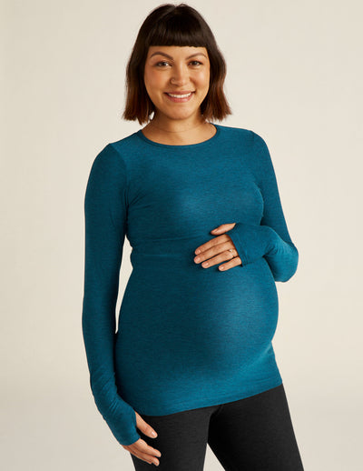 blue long sleeve maternity top. 
