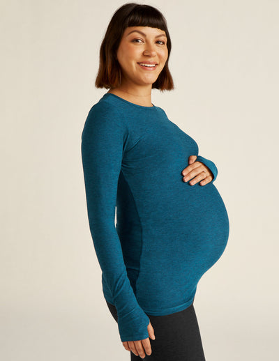 blue long sleeve maternity top. 
