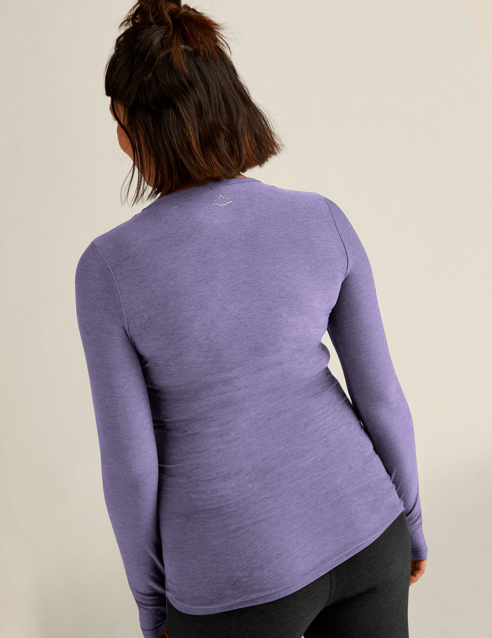 purple long sleeve maternity top. 