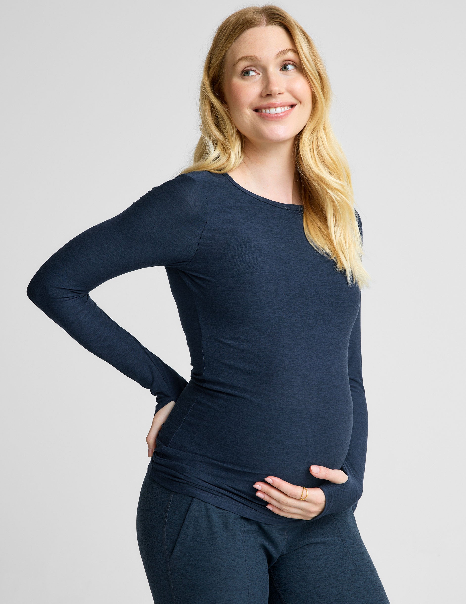 blue maternity long sleeve top