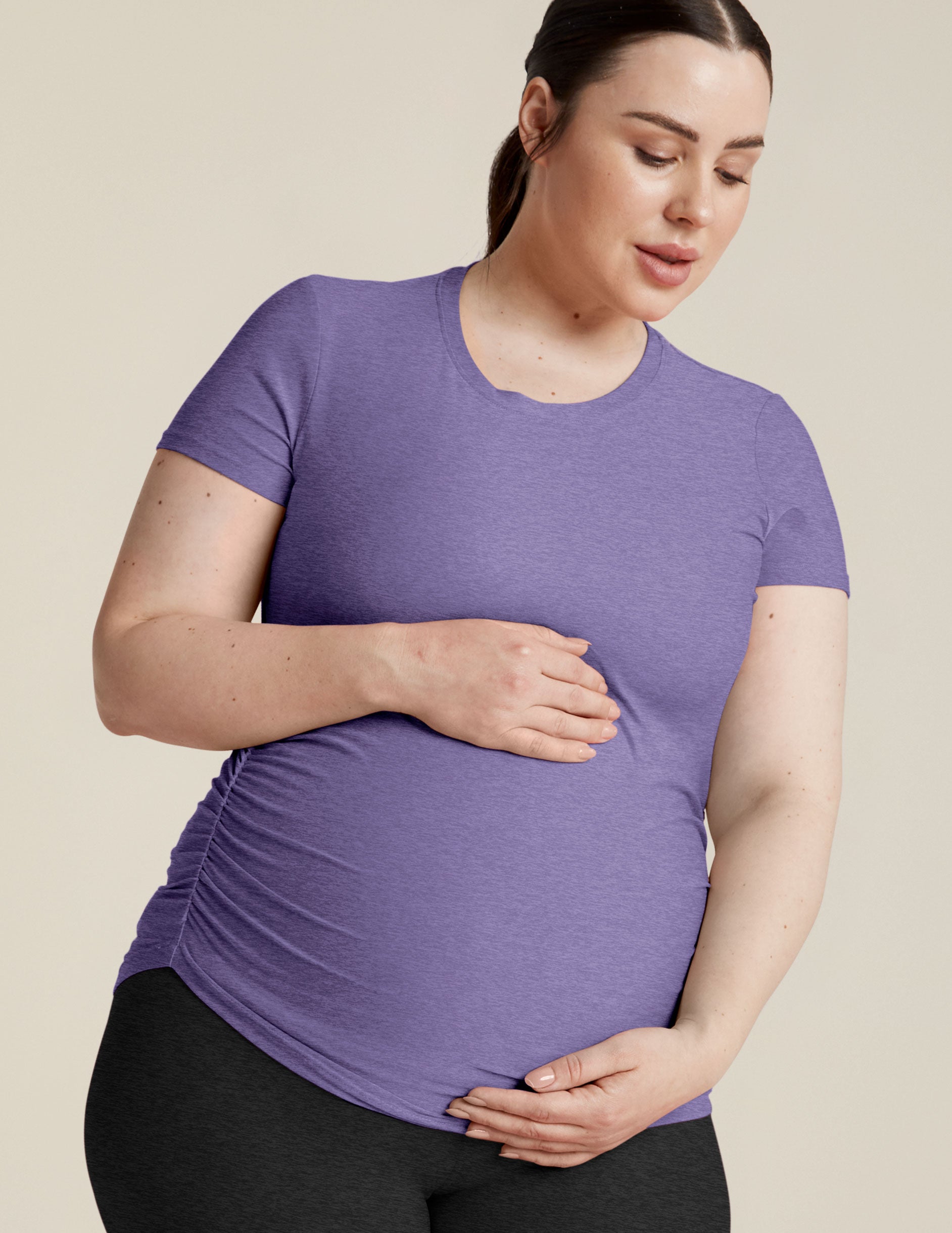 purple maternity short sleeve t-shirt. 