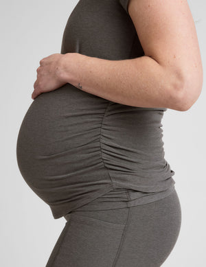 grey short sleeve maternity top. 